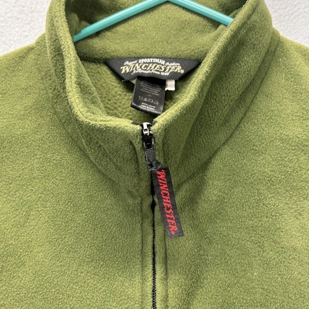 Winchester Fleece Vest Mens Large Green Rugged Sportsman Outdoors Zip Hunting
